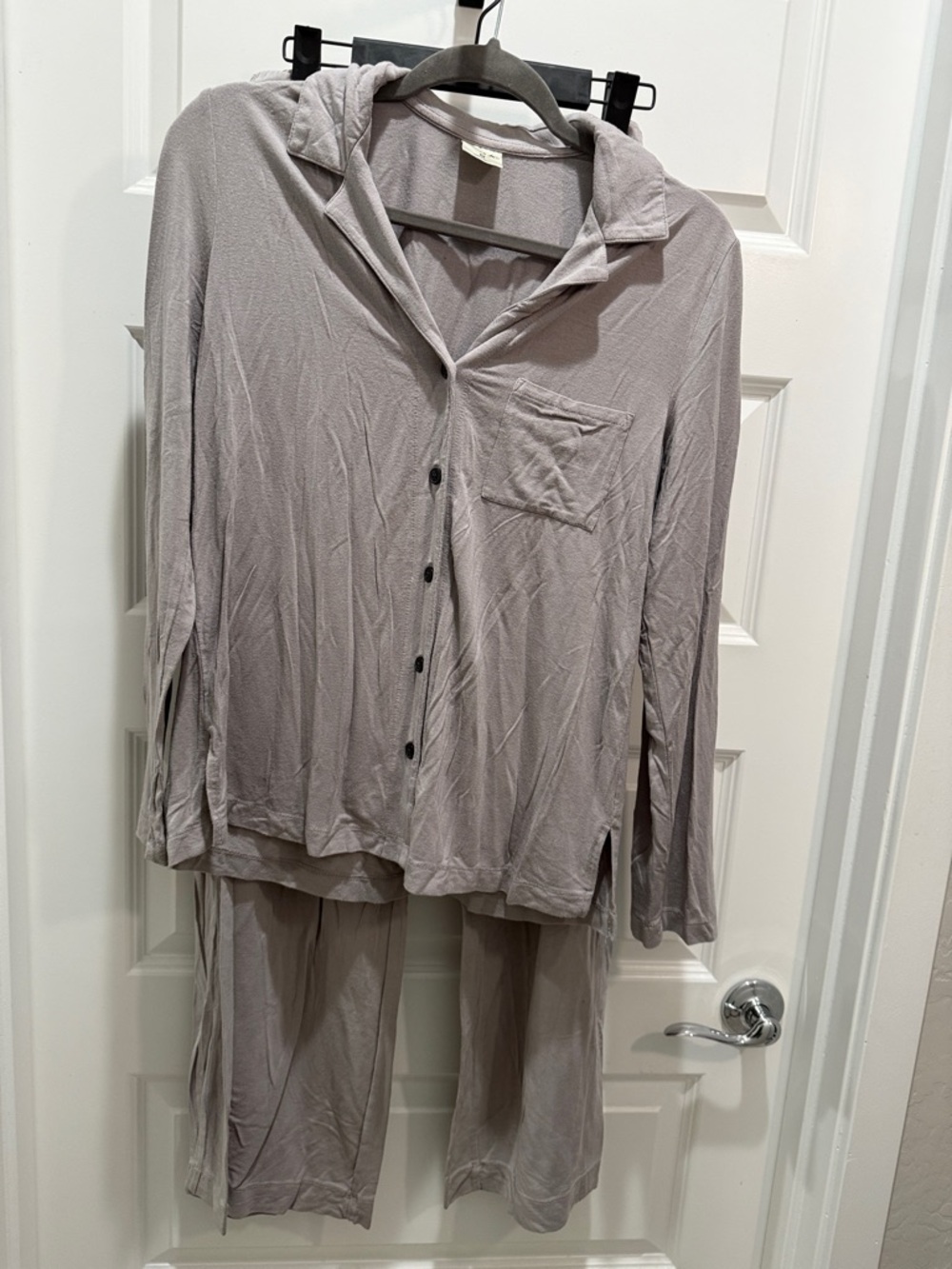 Soma Button-Front Pajama Set in Light Taupe